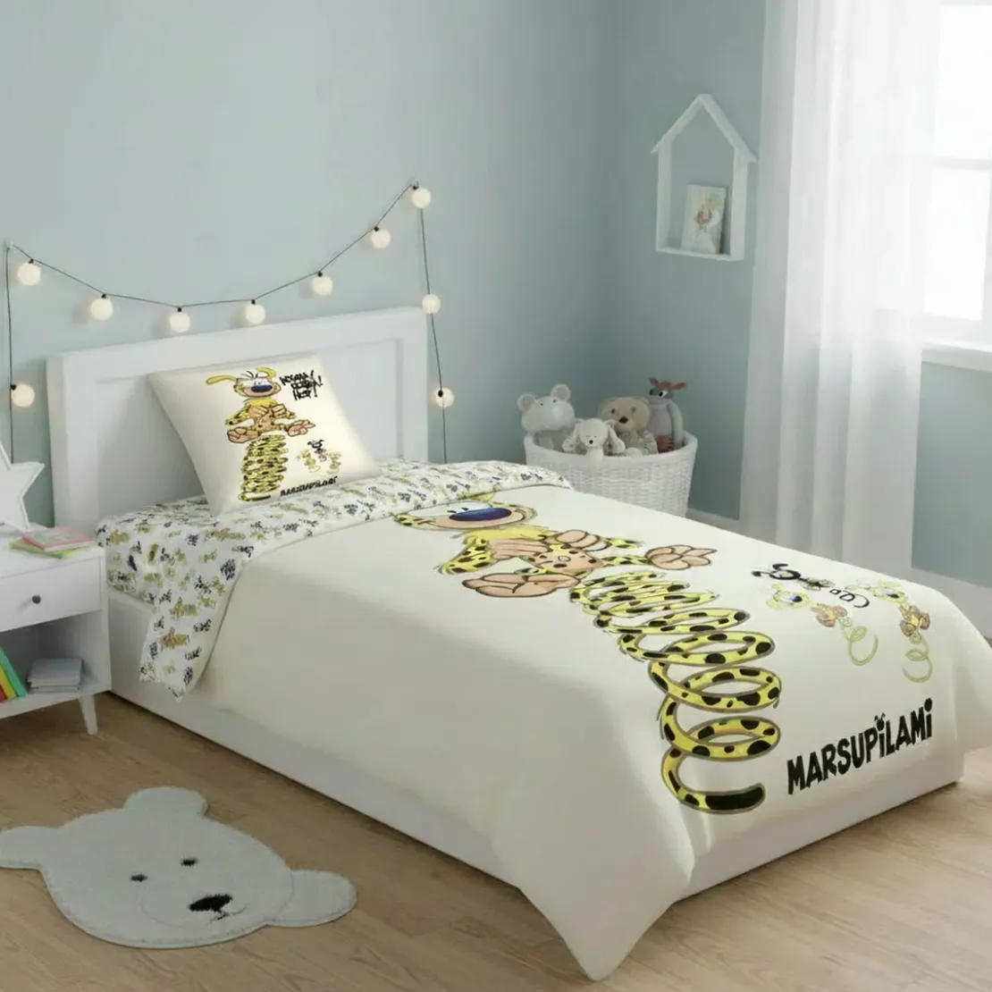 AymaxParure housse de couette enfant mixte MARSUPILAMI jaune pâle réversible en polycoton 140x200 cm + taie