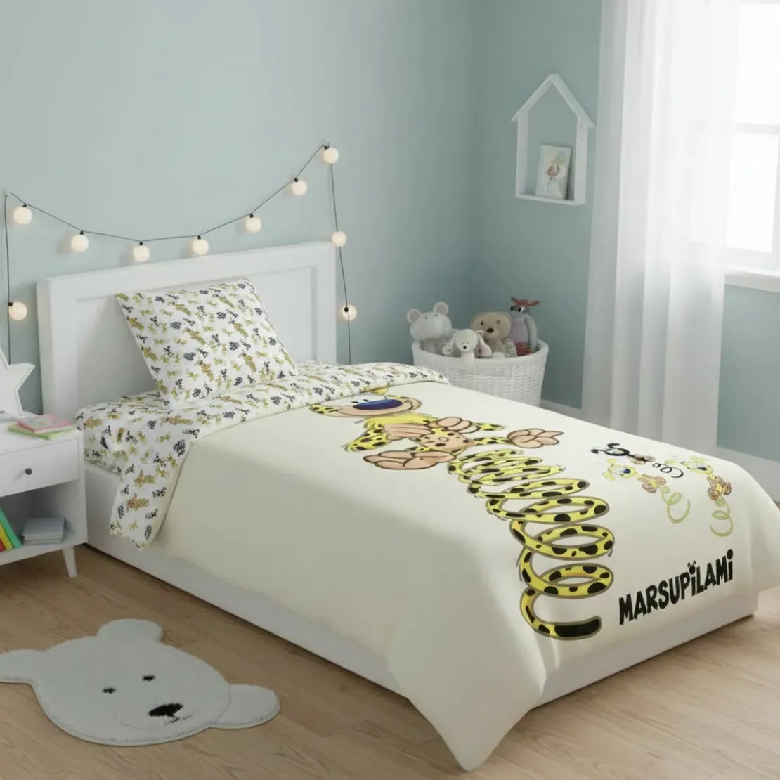 AymaxParure housse de couette enfant mixte MARSUPILAMI jaune pâle réversible en polycoton 140x200 cm + taie