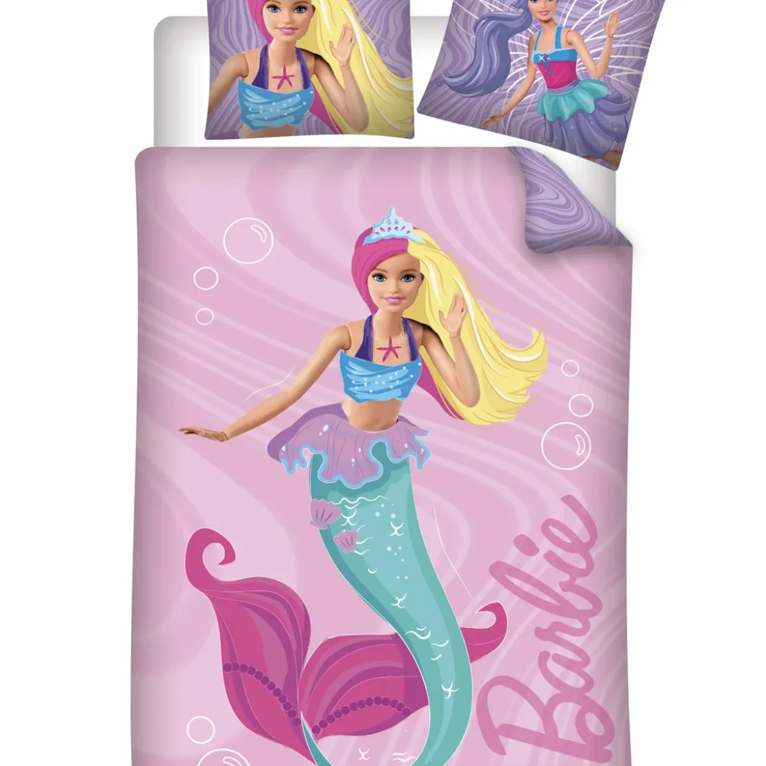AymaxParure housse de couette fille BARBIE rose réversible en coton 140x200 cm + 1 taie