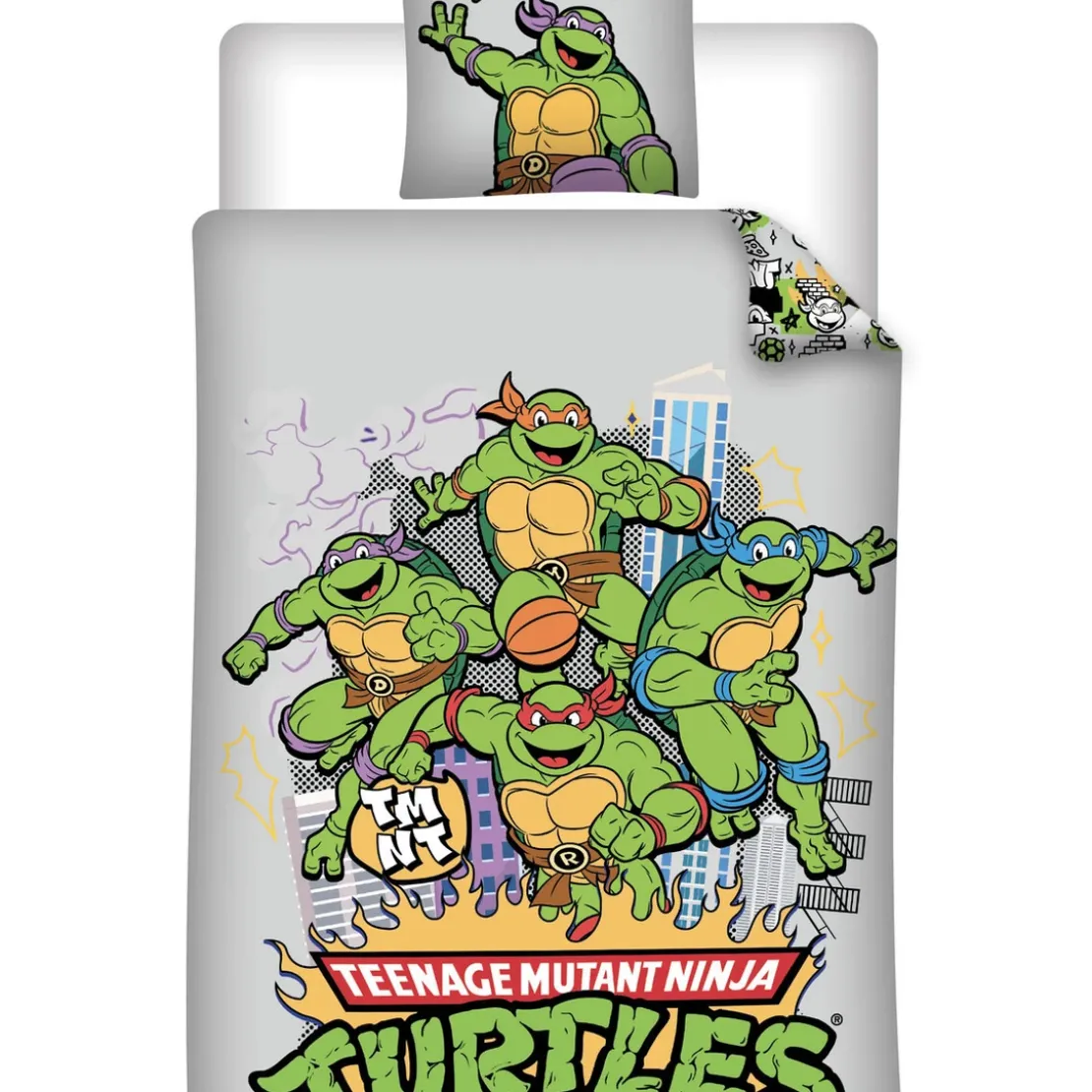 AymaxParure housse de couette enfant polycoton réversible TORTUES NINJAgris clair 140 x 200 cm + taie