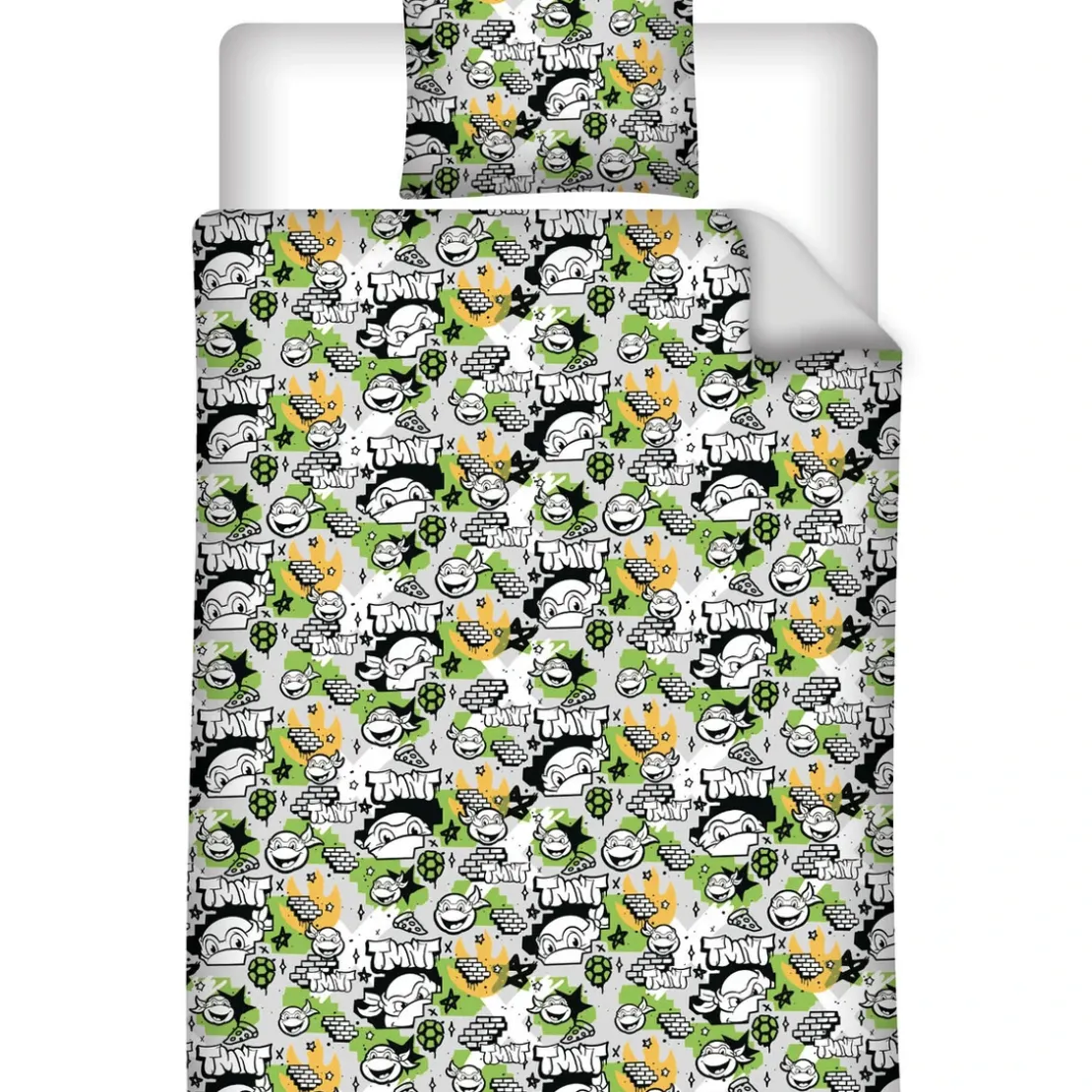 AymaxParure housse de couette enfant polycoton réversible TORTUES NINJAgris clair 140 x 200 cm + taie