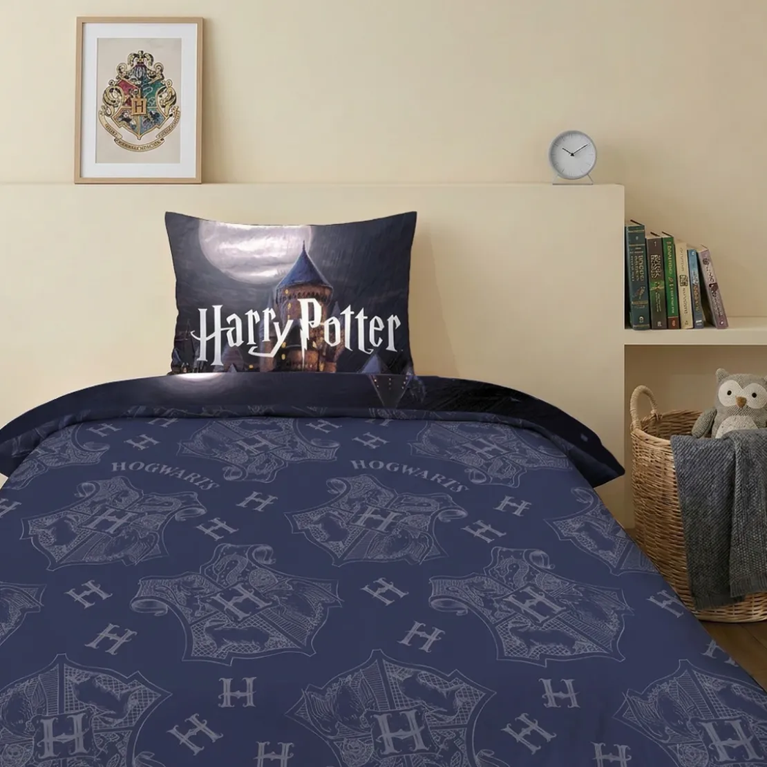 AymaxParure housse de couette enfant mixte HARRY POTTER bleu nuit réversible en polycoton 140x200 cm + 1 taie
