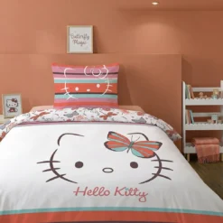 AymaxParure housse de couette fille HELLO KITTY blanc réversible en polycoton 140x200 cm + 1 taie