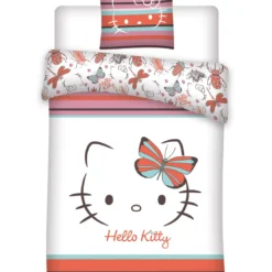 AymaxParure housse de couette fille HELLO KITTY blanc réversible en polycoton 140x200 cm + 1 taie