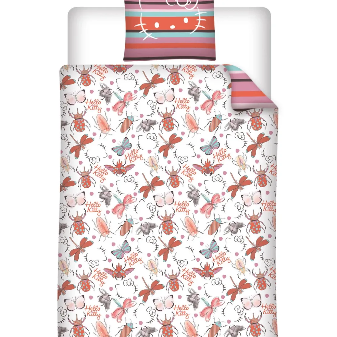AymaxParure housse de couette fille HELLO KITTY blanc réversible en polycoton 140x200 cm + 1 taie