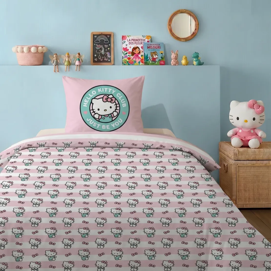 AymaxParure housse de couette fille HELLO KITTY rose réversible polycoton 140x200 + 1 taie