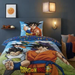 AymaxParure housse de couette garçon DRAGON BALL Z multicolore réversible en coton 140x200 cm + 1 taie