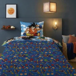 AymaxParure housse de couette garçon DRAGON BALL Z multicolore réversible en coton 140x200 cm + 1 taie