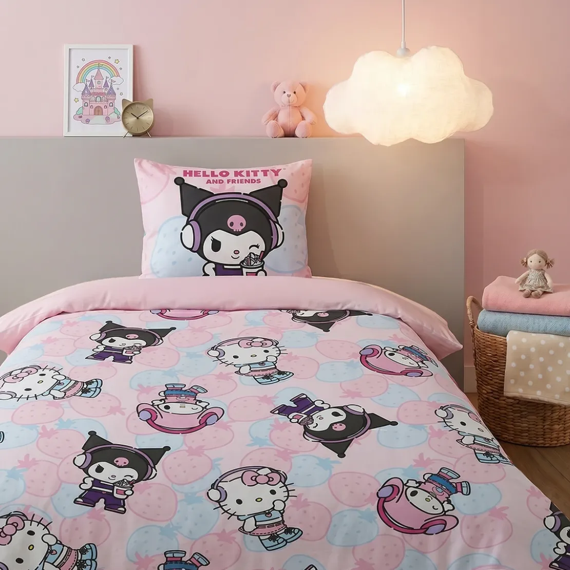 AymaxParure housse de couette fille HELLO KITTY KUROMI rose réversible en polycoton 140x200 cm + 1 taie