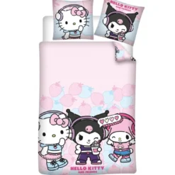 AymaxParure housse de couette fille HELLO KITTY KUROMI rose réversible en polycoton 140x200 cm + 1 taie