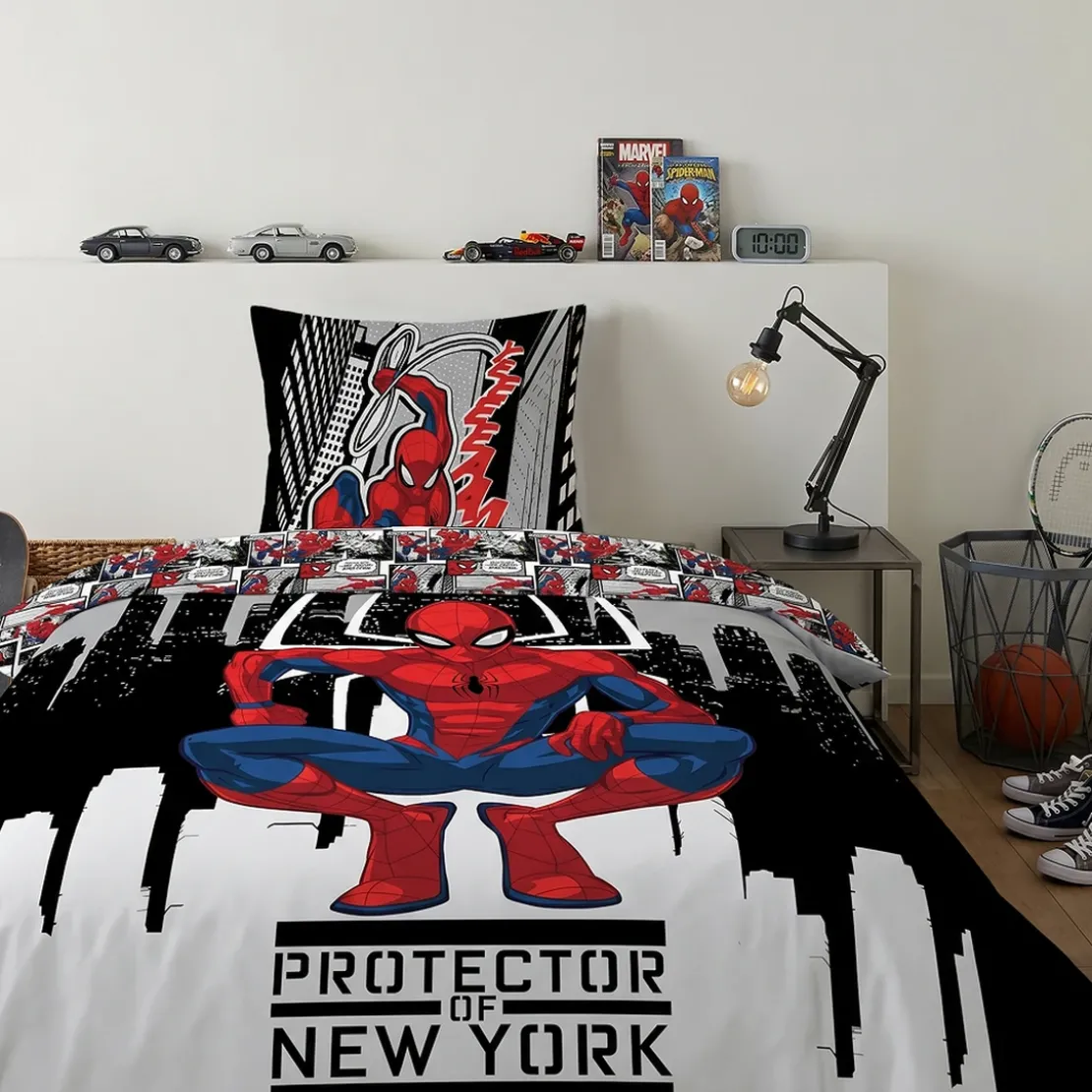 AymaxParure housse de couette garçon SPIDERMAN gris réversible en polycoton 140x200 cm + 1 taie