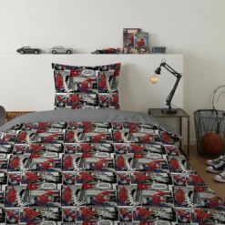 AymaxParure housse de couette garçon SPIDERMAN gris réversible en polycoton 140x200 cm + 1 taie
