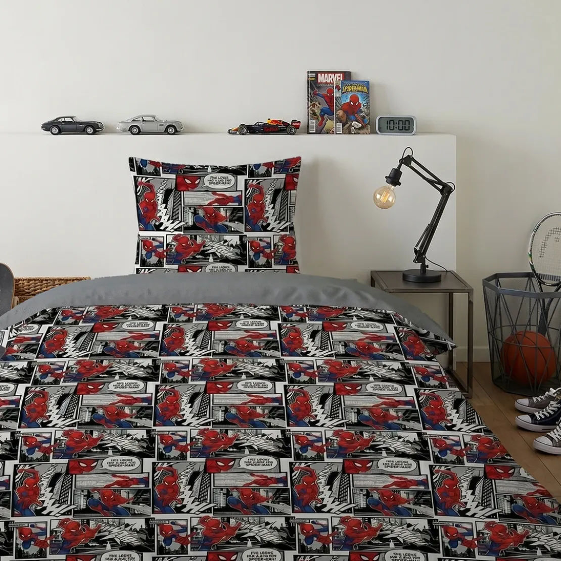 AymaxParure housse de couette garçon SPIDERMAN gris réversible en polycoton 140x200 cm + 1 taie