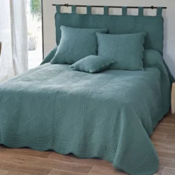 BecquetBoutis ou couvre lit en coton bleu canard - BAILLARGUES