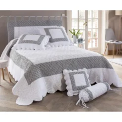 BecquetBoutis, plaid en coton bicolore-blanc/gris