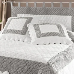 BecquetBoutis, plaid en coton bicolore-blanc/gris