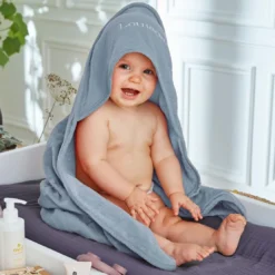 BecquetCape de bain bébé gaze de coton 75 x 75 cm GAZECAPE - bleu