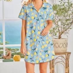 BecquetChemise de nuit en coton CITRUS - bleu