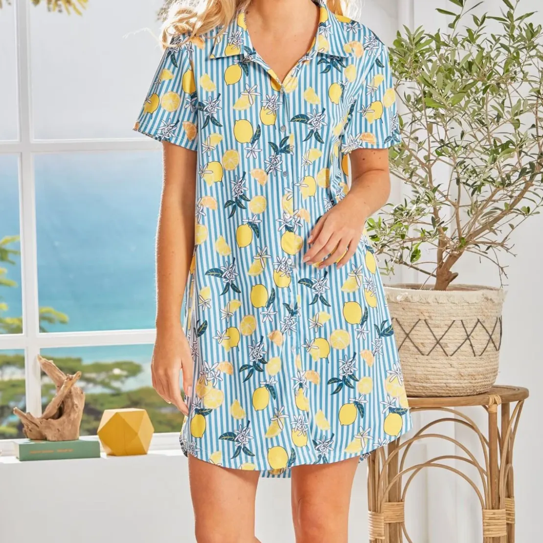 BecquetChemise de nuit en coton CITRUS - bleu