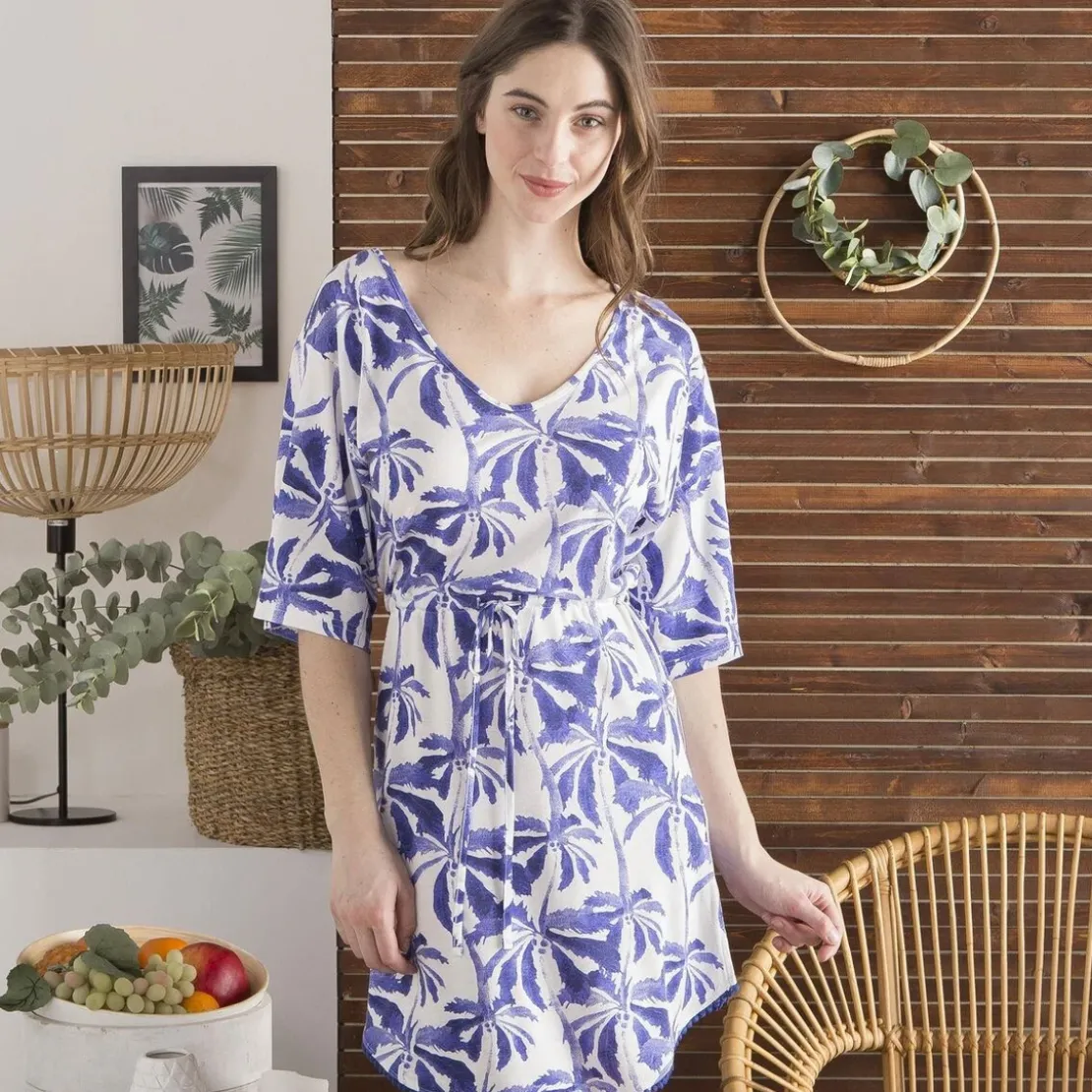 BecquetChemise de nuit en coton BLUE PALM - bleu