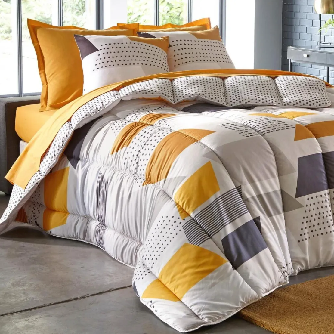 BecquetCouette chaude 400 g/m² jaune réversible à motifs géométriques - GEO