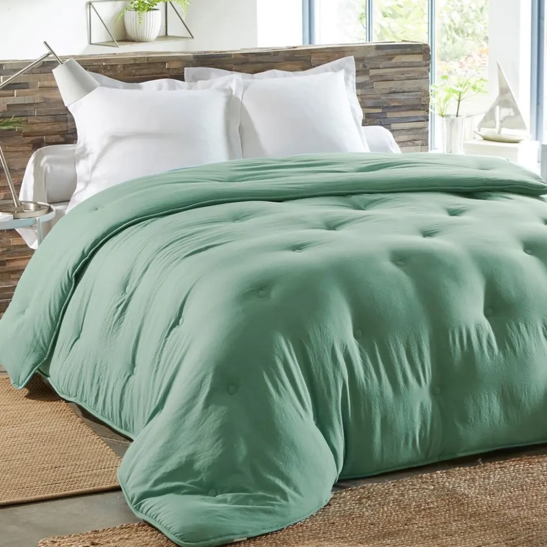 BecquetCouette chaude 400 g/m² Microfibre lavée vert céladon - ZEPHYR