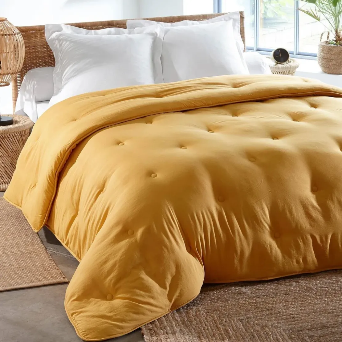 BecquetCouette chaude 400 g/m² Microfibre lavée jaune ocre - ZEPHYR
