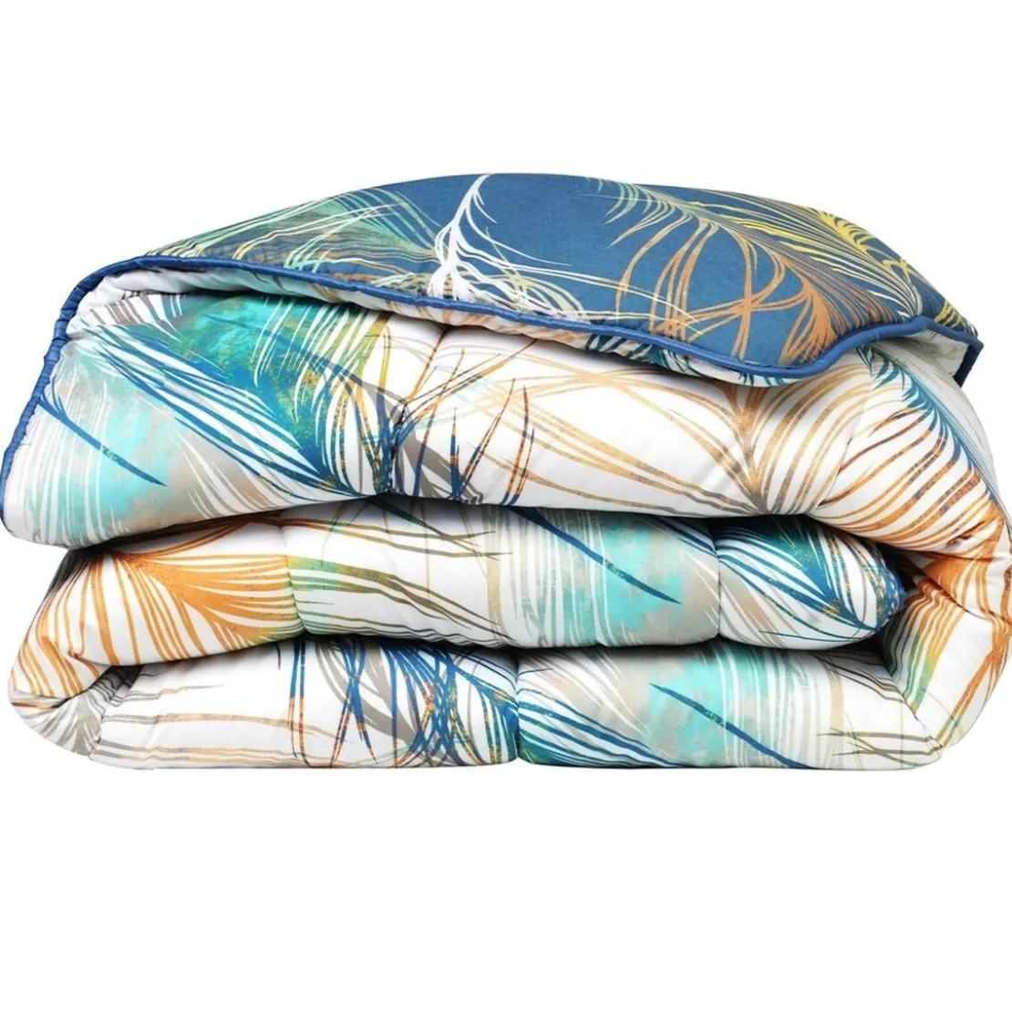 BecquetCouette chaude 400 g/m² réversible bleue à motif tropical - PLUMA
