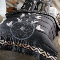 BecquetCouette légère réversible 200 g/m² noire à motif placé - ATTRAPE RÊVE