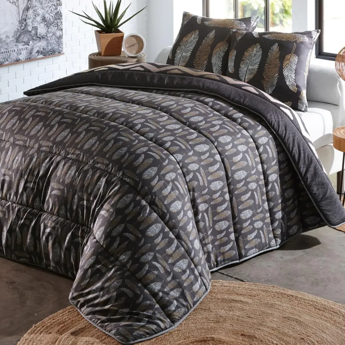 BecquetCouette légère réversible 200 g/m² noire à motif placé - ATTRAPE RÊVE