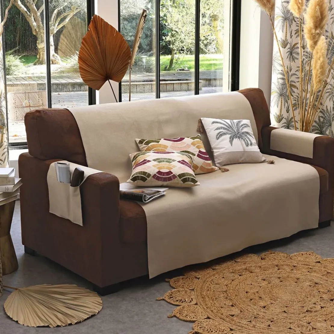 BecquetCoussin en coton beige à broderie géométrique - ZIAG