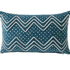BecquetCoussin en coton bleu pétrole à motif zigzag - PUFFY