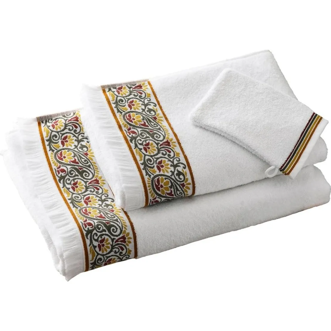 BecquetDrap de bain en coton blanc avec liteau arabesque - LITEAUPONGE