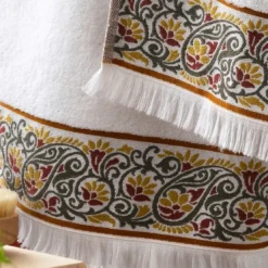 BecquetDrap de bain en coton blanc avec liteau arabesque - LITEAUPONGE