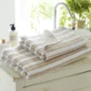 BecquetDrap de bain en coton beige motif rayures - Collection LAURA