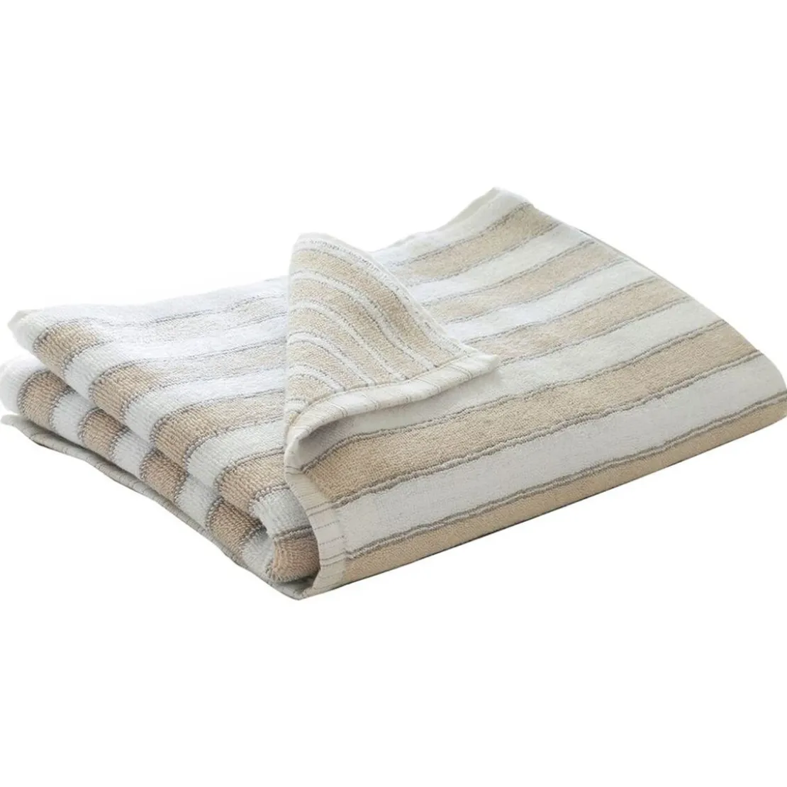 BecquetDrap de bain en coton beige motif rayures - Collection LAURA
