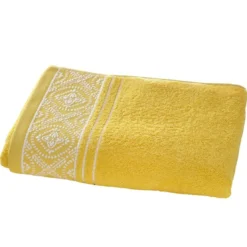 BecquetDrap de bain en coton jaune uni avec liteau brodé - Collection BYSANTINE