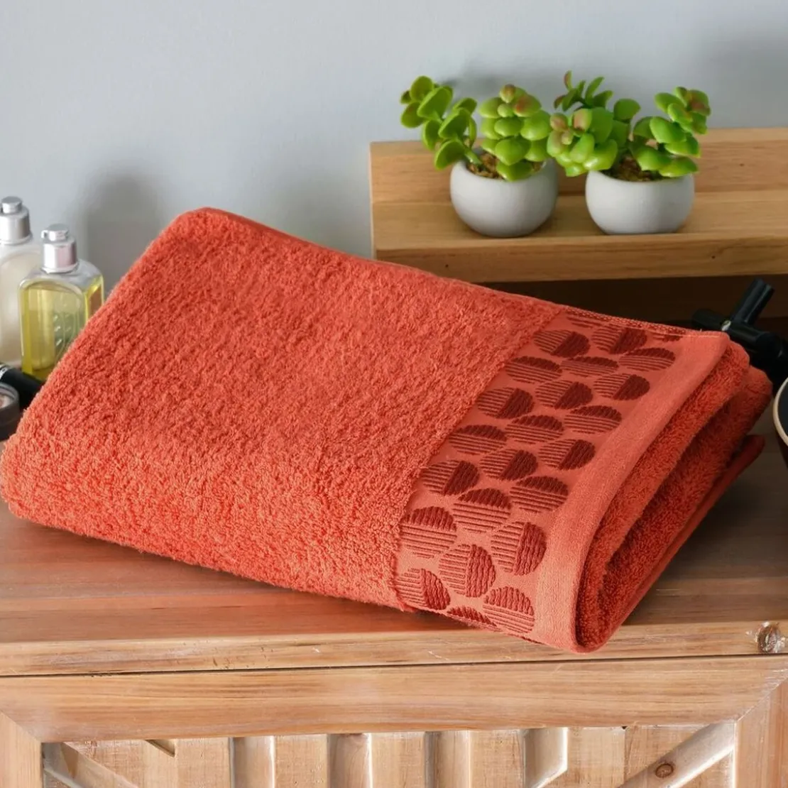 BecquetDrap de bain en coton orange terracotta avec liteau cercle - EP. SERVOPTIQUE