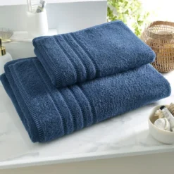 BecquetDrap de bain et serviette de toilette en coton 470 g/m² bleu marine - BANDESECHELLE