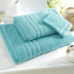BecquetDrap de bain et serviette de toilette en coton 470 g/m² bleu aqua - BANDESECHELLE