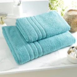 BecquetDrap de bain et serviette de toilette en coton 470 g/m² bleu aqua - BANDESECHELLE