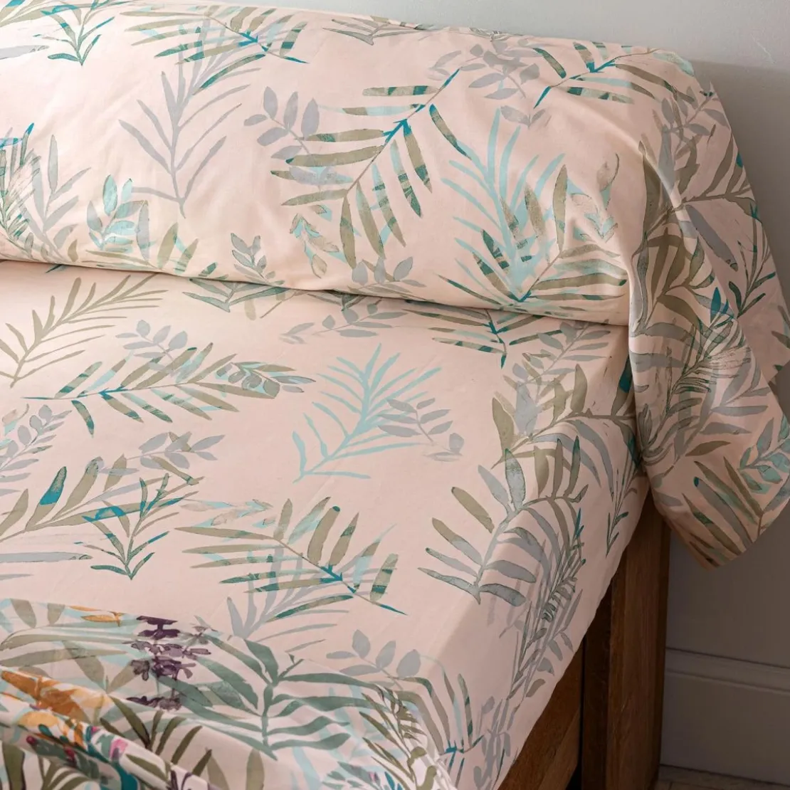 BecquetDrap housse coton beige rosé motif floral - Collection ECLOSION POETIQUE