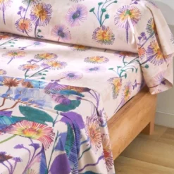 BecquetDrap housse coton beige rosé motif floral multicolore - Collection IMAGINAIRE