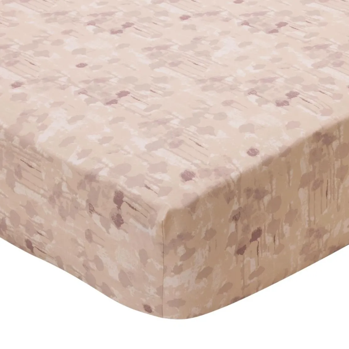 BecquetDrap housse coton beige rosé motif graphique ton sur ton - Collection JARDIN D'ASIE