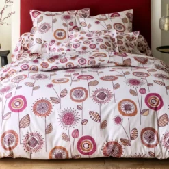 BecquetDrap housse coton blanc imprimé floral rose - FIFTY ROSE