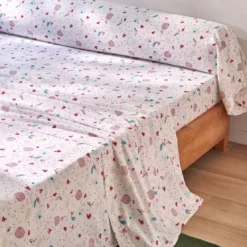 BecquetDrap housse coton blanc cassé imprimé floral rose vert - ROSE MENTHOL