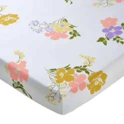 BecquetDrap housse coton blanc motif floral multicolore - Collection HELLO YELLOW