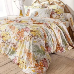 BecquetDrap housse coton blanc motif floral multicolore - Collection BOUQUET