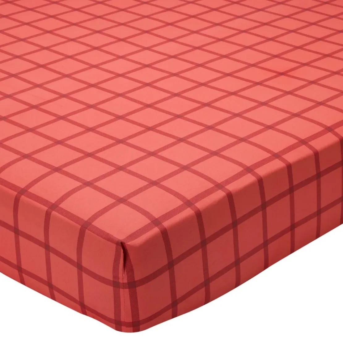 BecquetDrap housse coton corail à carreaux rouges - CHALEUREUX