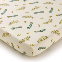 BecquetDrap-housse coton écru à motif feuillage vert et jaune - PAULINE